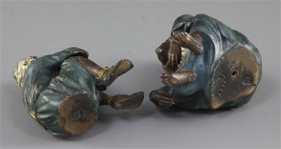 A pair of Franz Bergman cold painted bronze figures of seated Arab children, 2.75in.